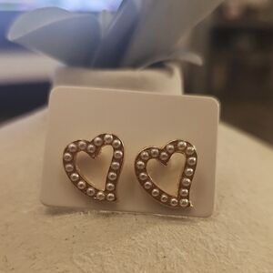 Gold Heart Pearl Stud Earrings - Women Jewelry